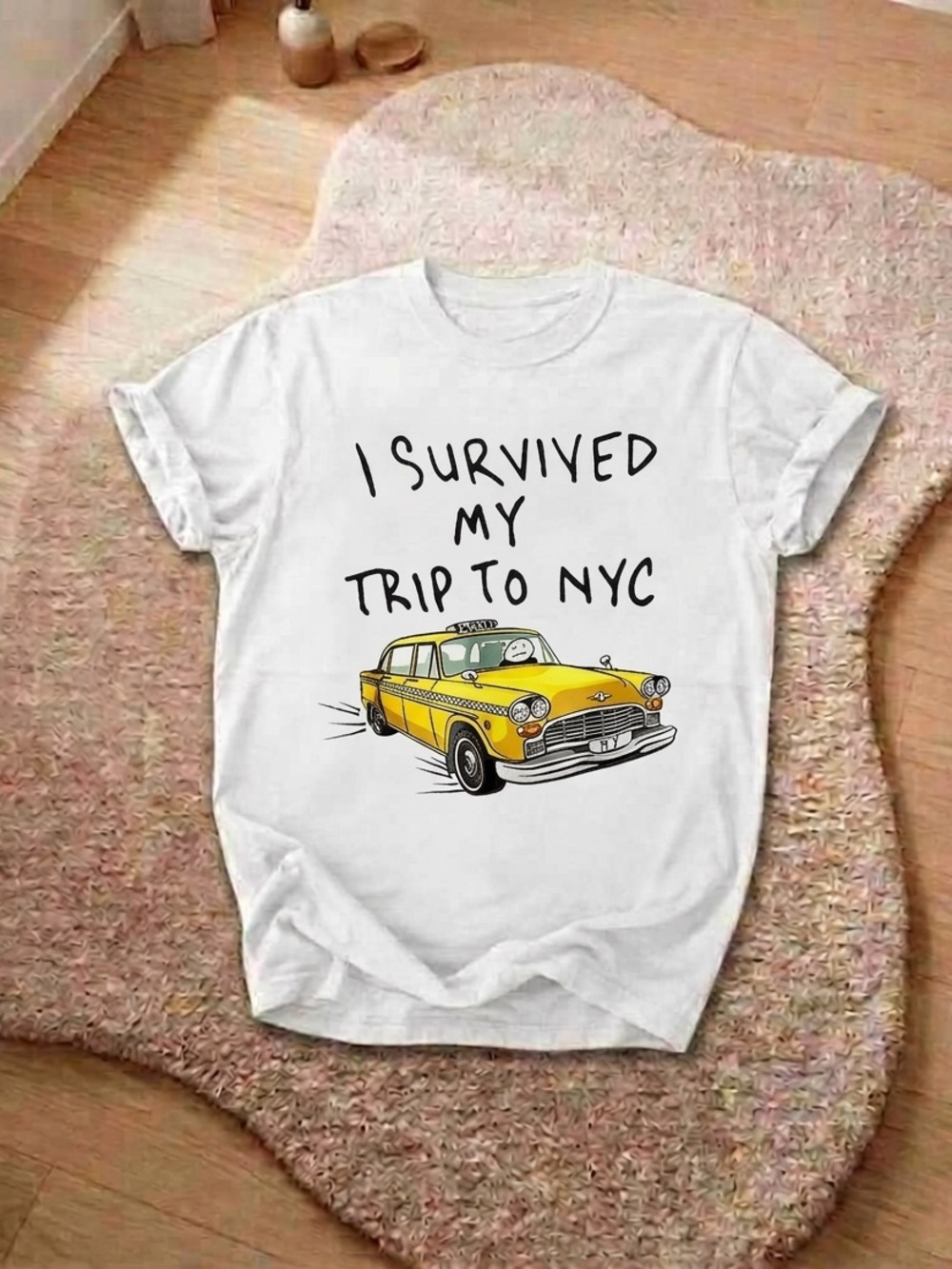 I Survived My Trip to NYC Shirt, Funny Taxi White Graphic Tee - Unisex